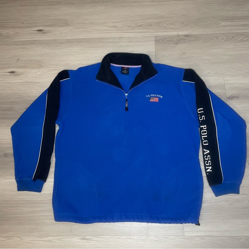 Vintage U.S. Polo Assn. Men's Medium Blue Fleece Sweater Half Zip Embroidered